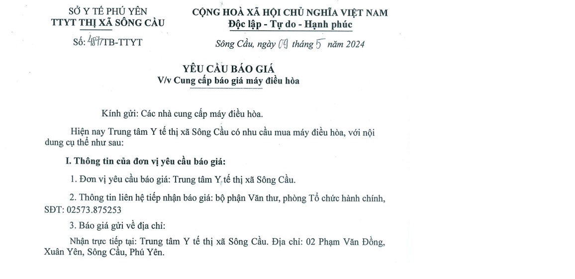 Yêu cầu báo giá Máy điều hòa